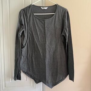 Gray Breastfeeding Nursing Long Sleeve Shirt Size XL Asymmetrical Top